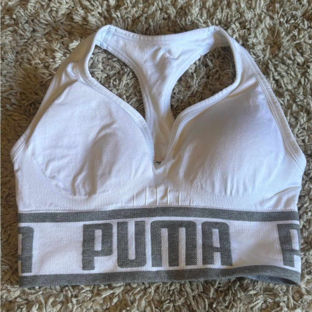 Puma NWOT white/gray logo sports bra Size Small